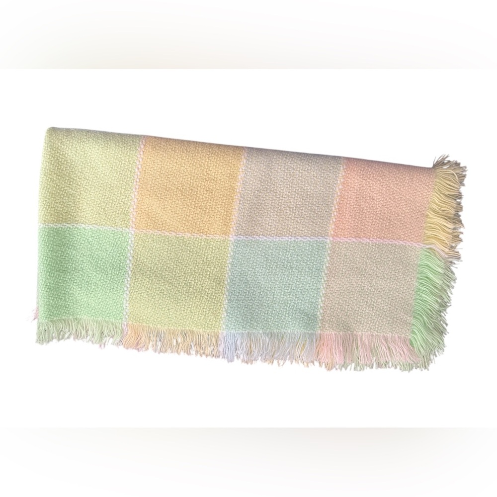Feltman Bros Hand Loomed 41"x43” Pastel Acrylic Handwoven Baby Blanket Vintage